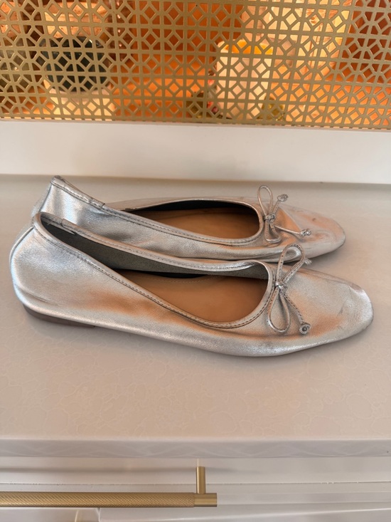 Shutz Shoes - Silver Metallic Ballet Flats with Bow Detail